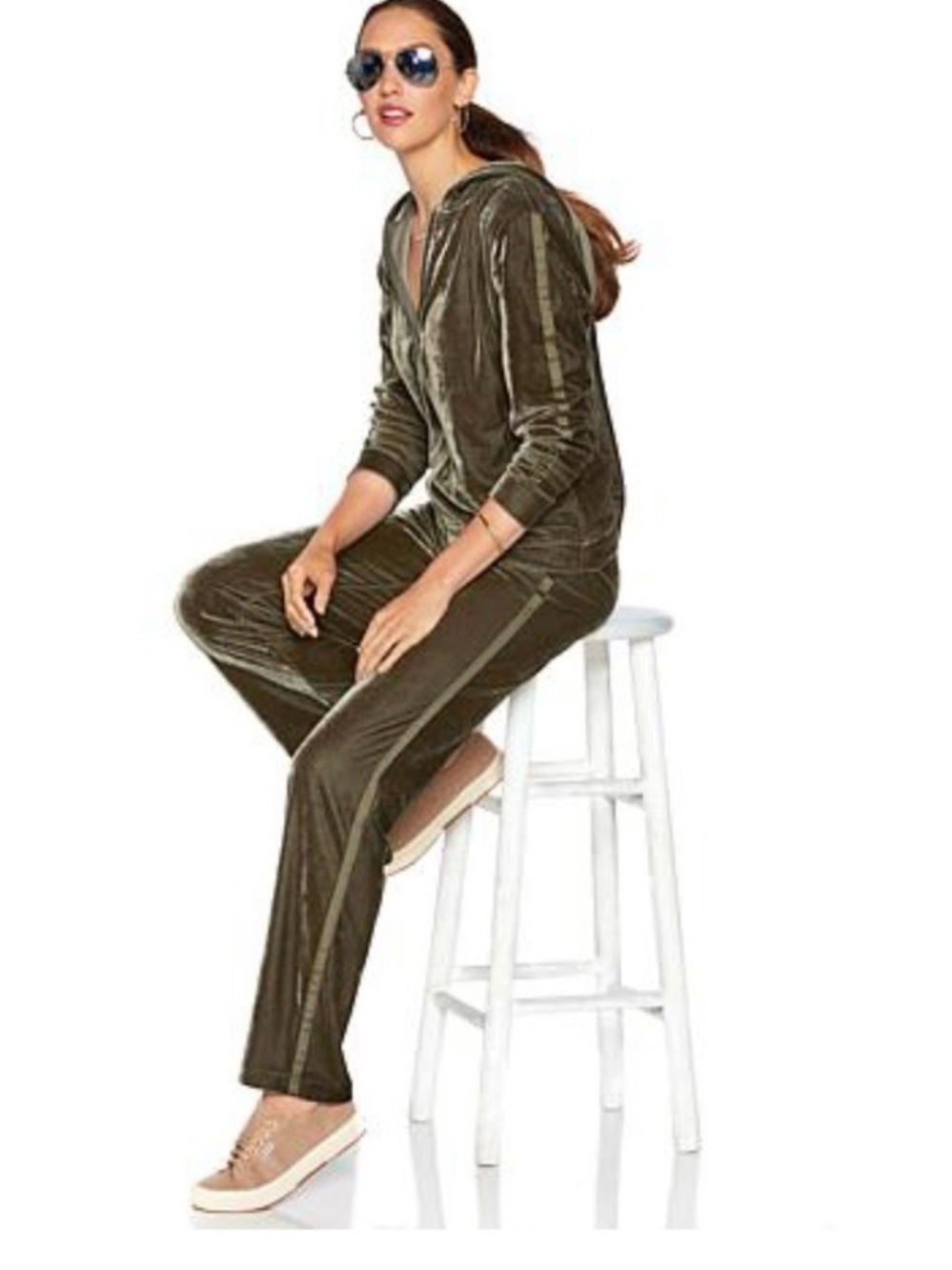 Serena Williams Women's L Army Green Velvet Jog Set Track Suit Athleisure